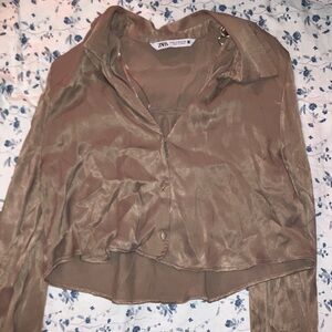 Zara Tan Sheer Blouse